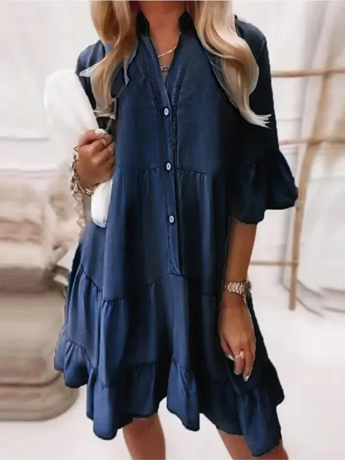 Women's Casual Tiered Ruffle Mini Dress Button-Down – Zalumo