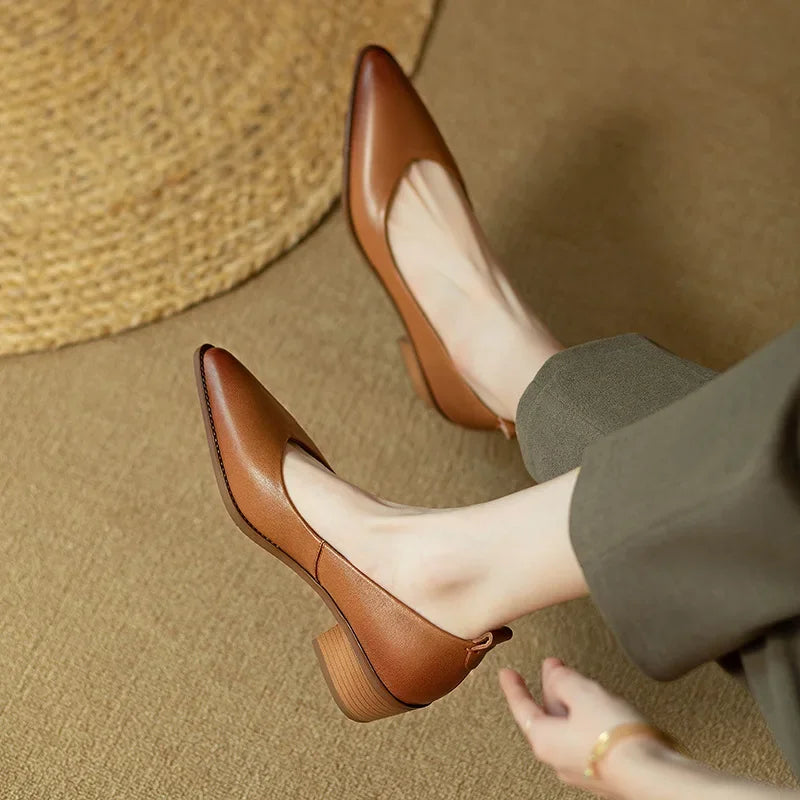 Women's Block Heel Pumps Pointed Toe Slip On Work Shoes – Zalumo