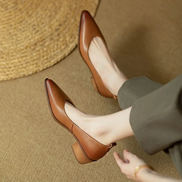 Women's Block Heel Pumps Pointed Toe Slip On Work Shoes – Zalumo