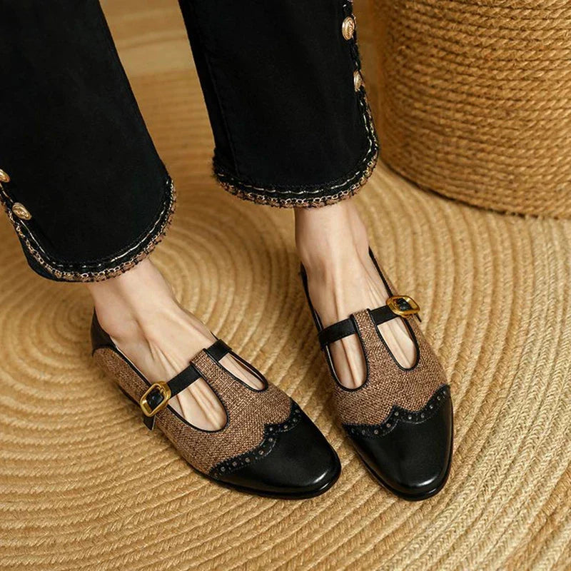 Women's Two-Tone T-Strap Mary Jane Shoes Vintage Low Heel – Zalumo