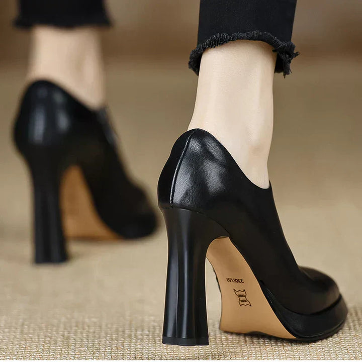 Women's High Heel Pumps Platform Block Heel Side Zipper – Zalumo