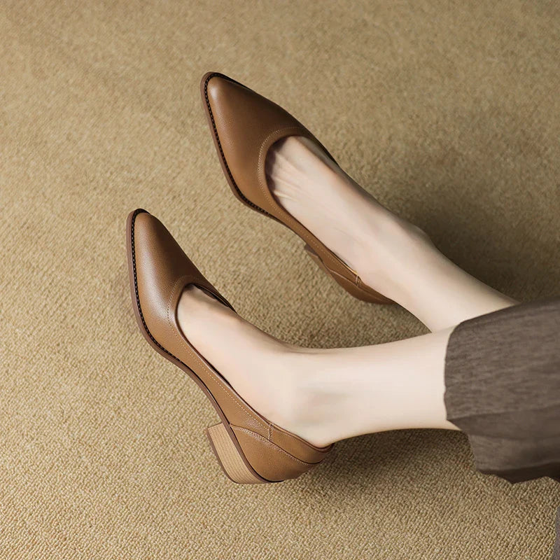 Women's Pointed Toe Block Heel Pumps Slip On Mid Heel Shoes – Zalumo