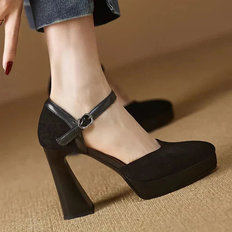 Women's Platform Block Heel Pumps Ankle Strap High Heels – Zalumo
