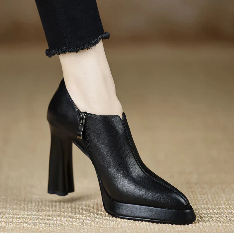 Women's High Heel Pumps Platform Block Heel Side Zipper – Zalumo