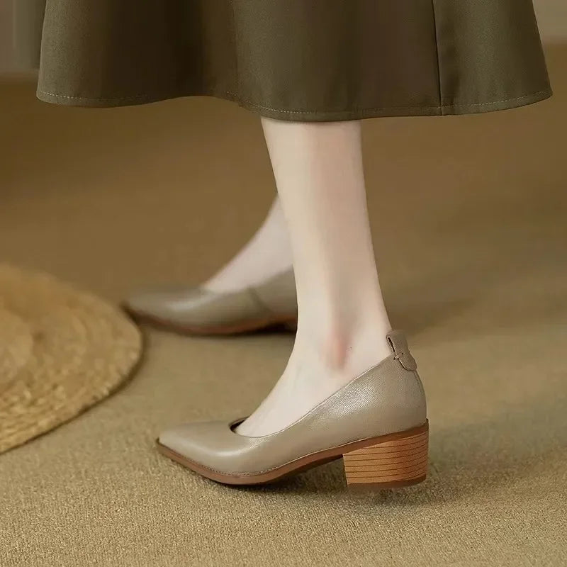 Women's Block Heel Pumps Pointed Toe Slip On Work Shoes – Zalumo