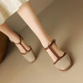 Women's T-Strap Block Heel Shoes Square Toe Mid Heel Pumps – Zalumo