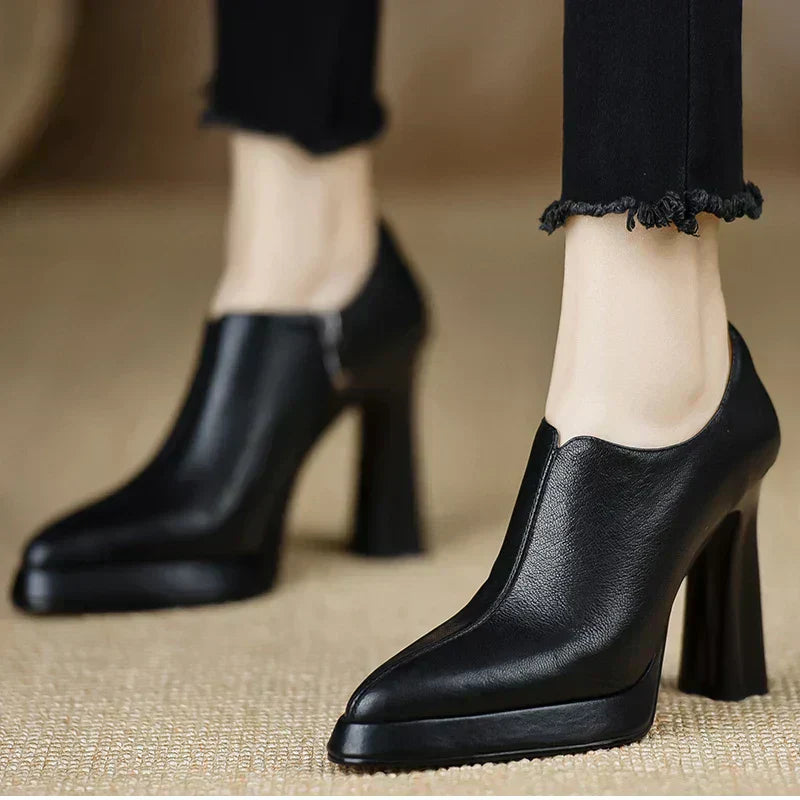 Women's High Heel Pumps Platform Block Heel Side Zipper – Zalumo