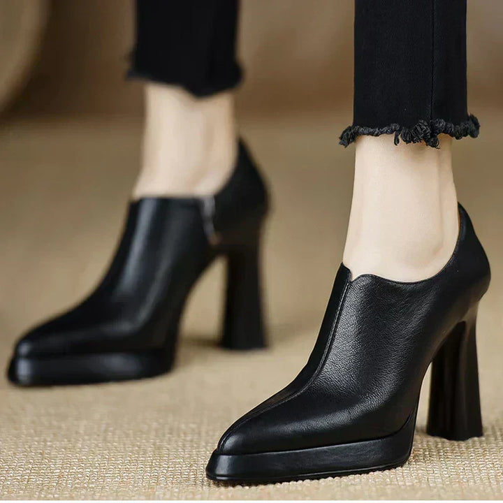 Women's High Heel Pumps Platform Block Heel Side Zipper – Zalumo