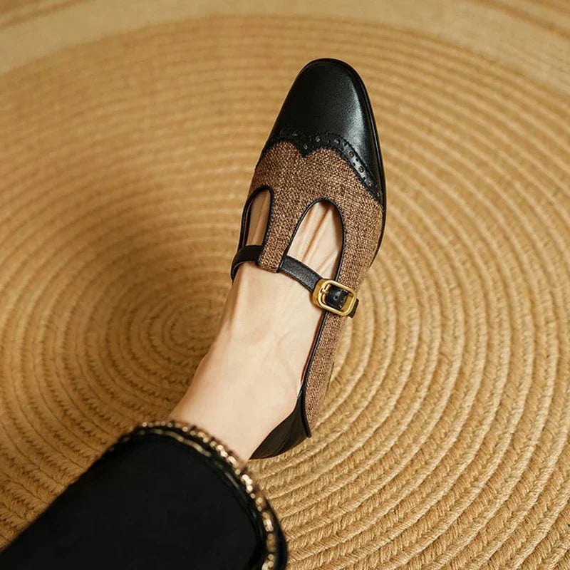 Women's Two-Tone T-Strap Mary Jane Shoes Vintage Low Heel – Zalumo