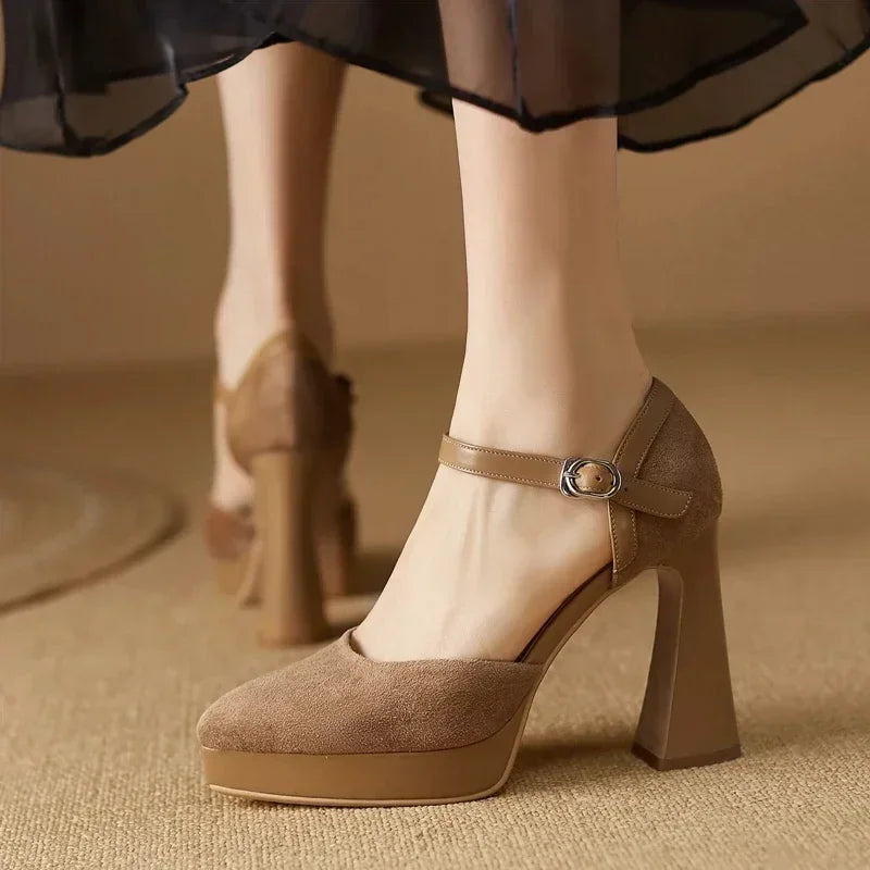 Women's Platform Block Heel Pumps Ankle Strap High Heels – Zalumo