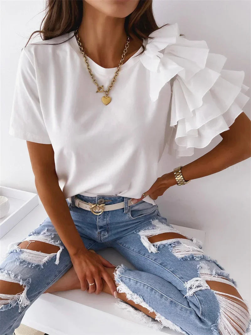 Chic Top with Bold Ruffle Sleeves – Zalumo