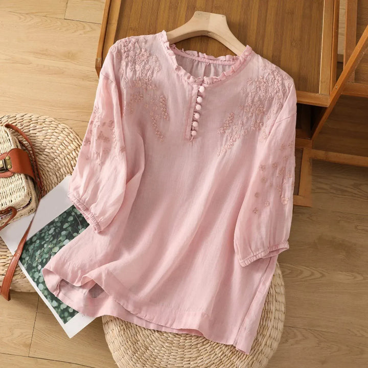 Floral Button-Front Blouse – Zalumo