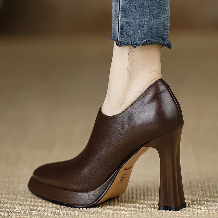 Women's High Heel Pumps Platform Block Heel Side Zipper – Zalumo
