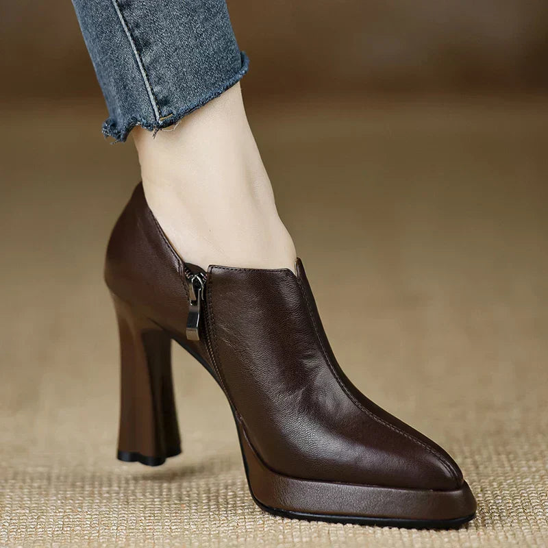 Women's High Heel Pumps Platform Block Heel Side Zipper – Zalumo