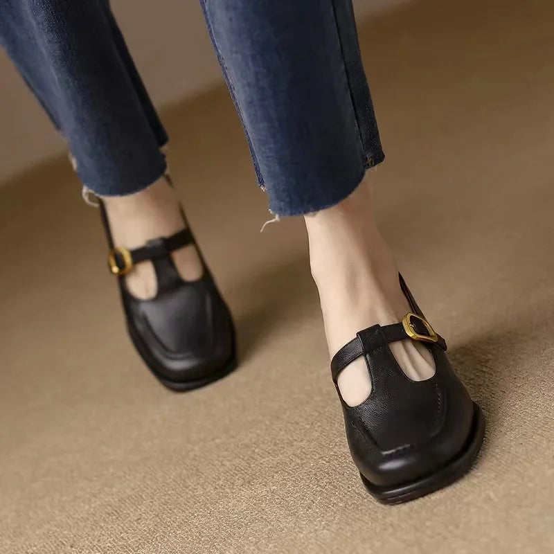 Women's T-Strap Mary Jane Shoes Square Toe Low Block Heel – Zalumo