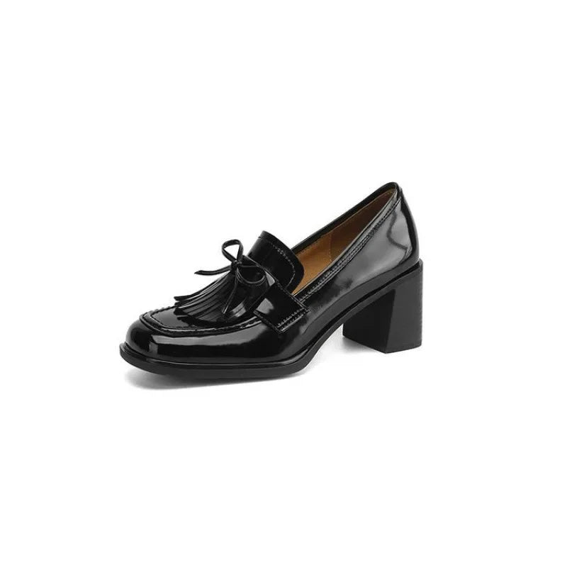 Women's Tassel Loafer Pumps Block Heel Round Toe Heels – Zalumo