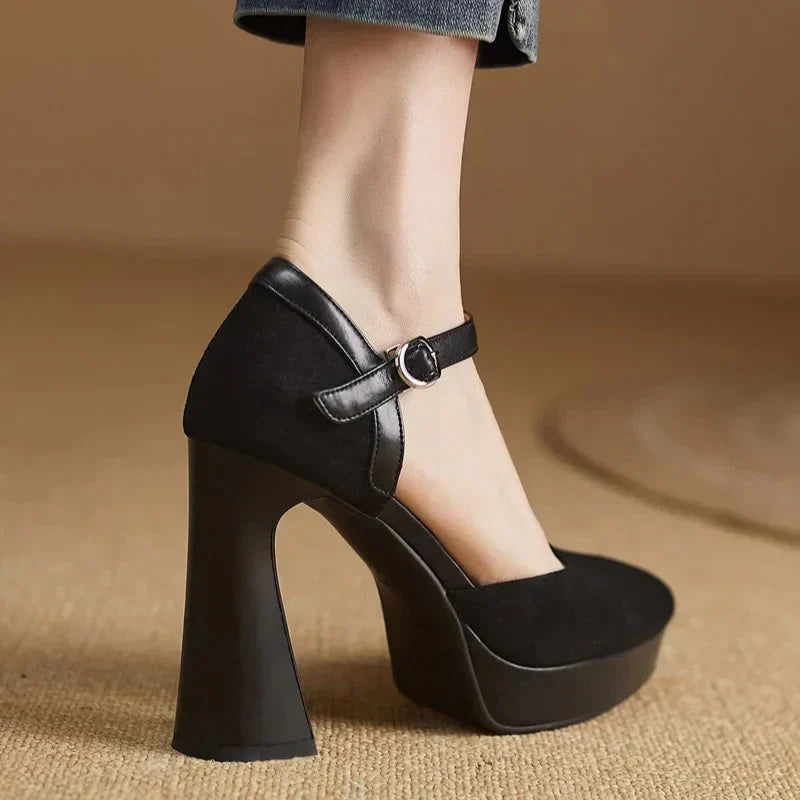 Women's Platform Block Heel Pumps Ankle Strap High Heels – Zalumo