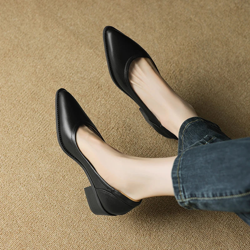 Women's Pointed Toe Block Heel Pumps Slip On Mid Heel Shoes – Zalumo