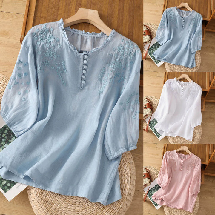 Floral Button-Front Blouse – Zalumo