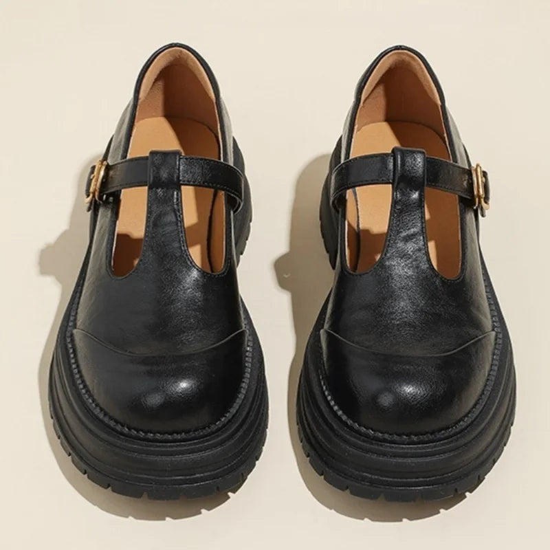 Women's T-Bar Mary Jane Shoes Round Toe Brogue Low Heel – Zalumo