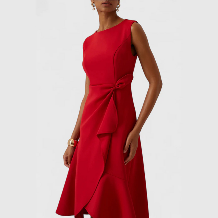Draped Asymmetric Midi Dress – Zalumo