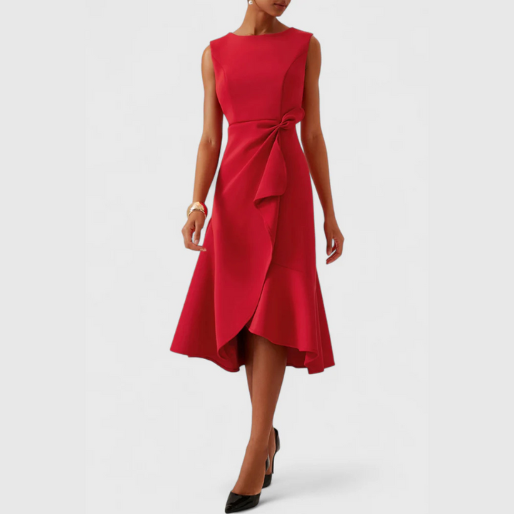 Draped Asymmetric Midi Dress – Zalumo