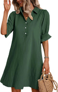 Women's Button-Down Shirt Dress 3/4 Sleeve Knee Length – Zalumo