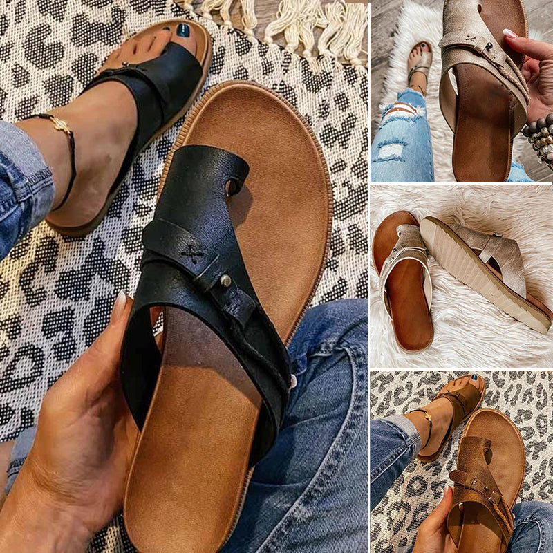 Women's Flat Toe Ring Sandals Slip-On Boho Summer Slides – Zalumo