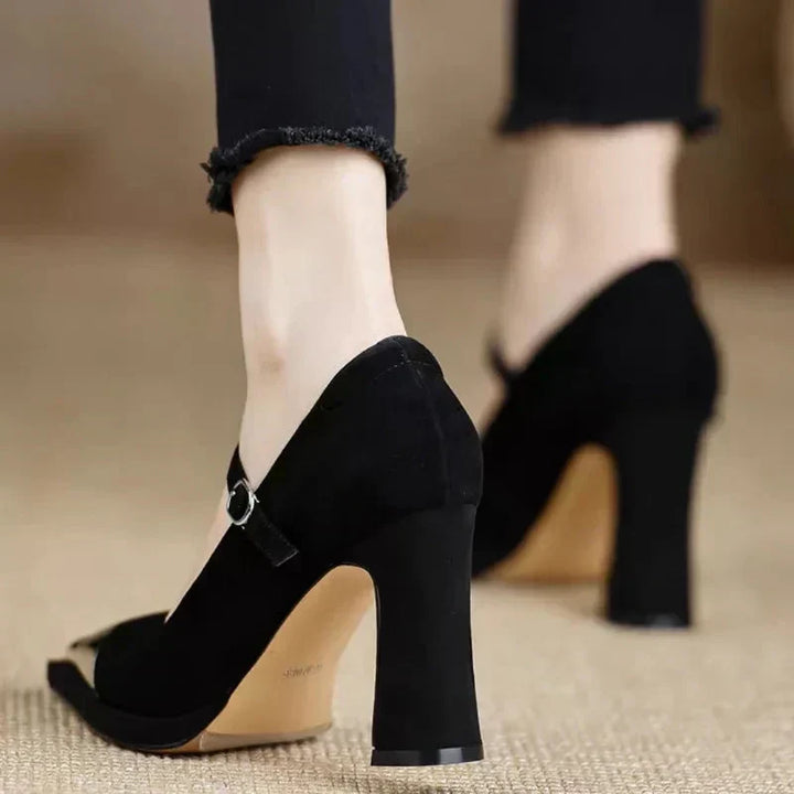 Women's Mary Jane High Heel Pumps Cap Toe Block Heel Strap – Zalumo