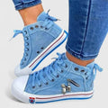 Women's Denim High Top Lace-Up Sneakers with Side Zip – Zalumo