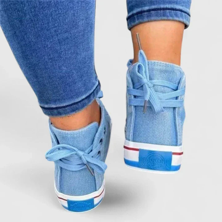 Women's Denim High Top Lace-Up Sneakers with Side Zip – Zalumo