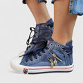 Women's Denim High Top Lace-Up Sneakers with Side Zip – Zalumo