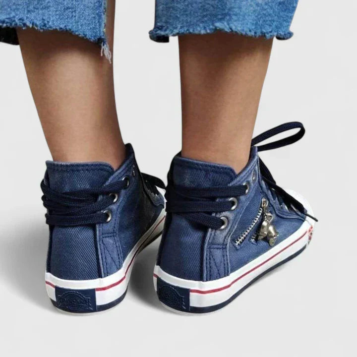 Women's Denim High Top Lace-Up Sneakers with Side Zip – Zalumo