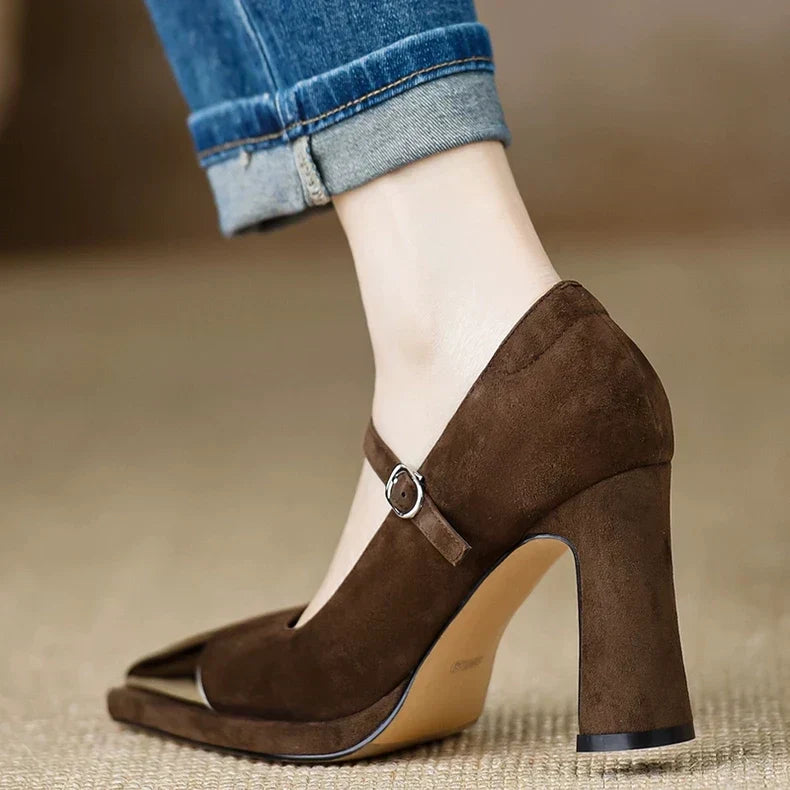Women's Mary Jane High Heel Pumps Cap Toe Block Heel Strap – Zalumo