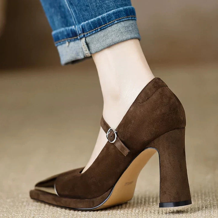 Women's Mary Jane High Heel Pumps Cap Toe Block Heel Strap – Zalumo