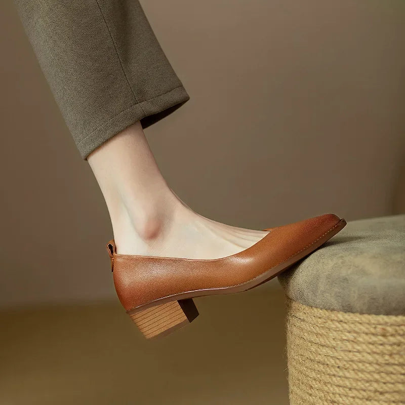 Women's Block Heel Pumps Pointed Toe Slip On Work Shoes – Zalumo