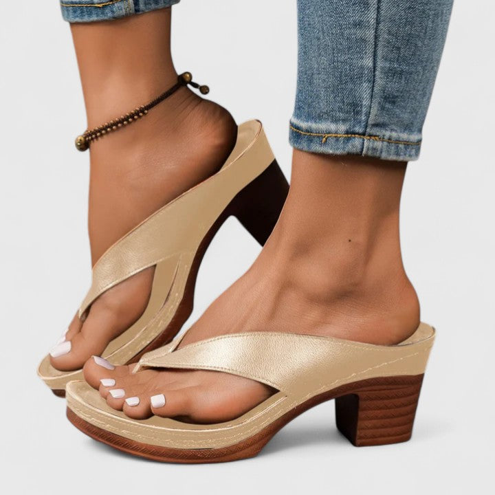 Women's Block Heel Thong Sandals with Platform Sole – Zalumo
