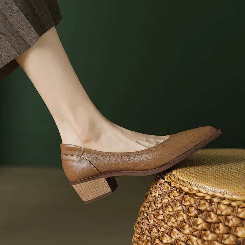 Women's Pointed Toe Block Heel Pumps Slip On Mid Heel Shoes – Zalumo