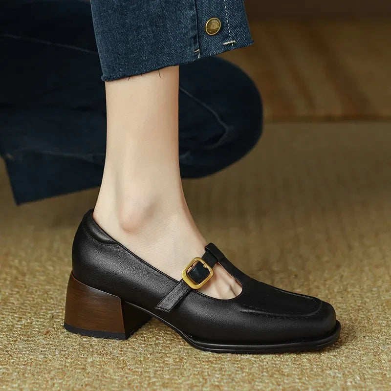 Women's T-Strap Mary Jane Shoes Square Toe Low Block Heel – Zalumo