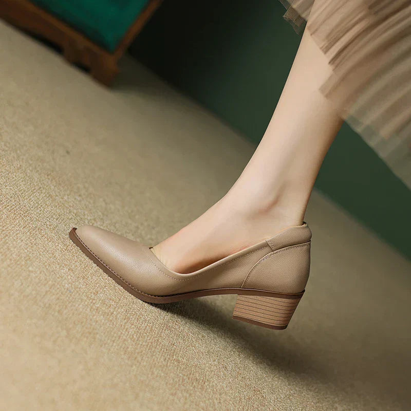 Women's Pointed Toe Block Heel Pumps Slip On Mid Heel Shoes – Zalumo