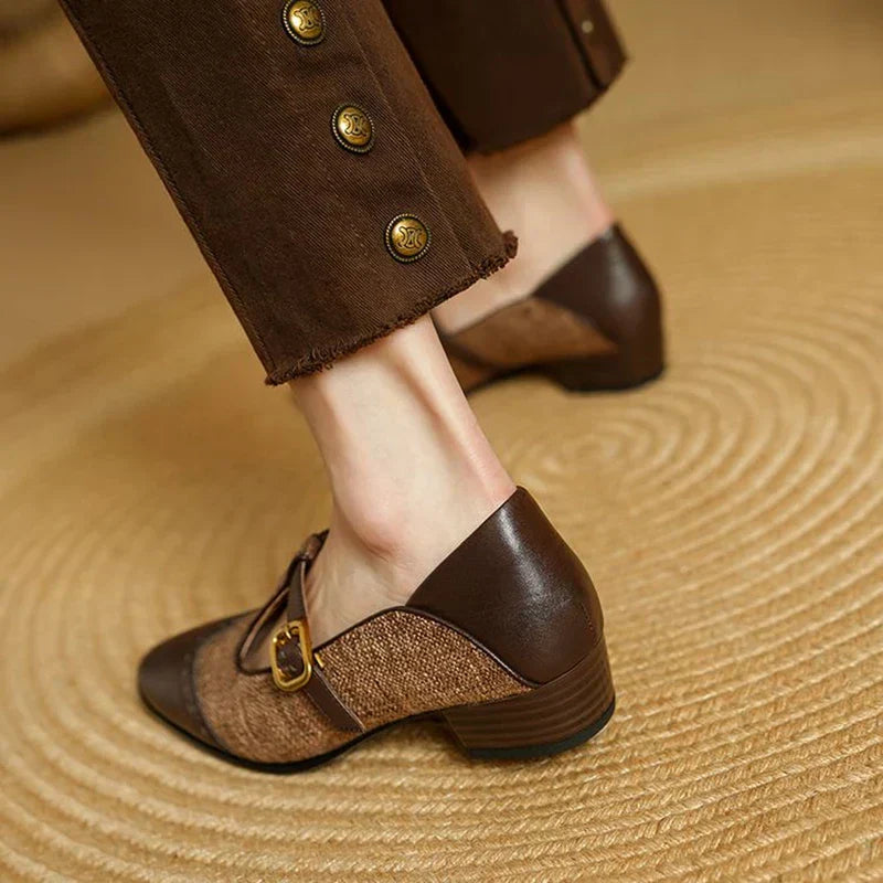 Women's Two-Tone T-Strap Mary Jane Shoes Vintage Low Heel – Zalumo