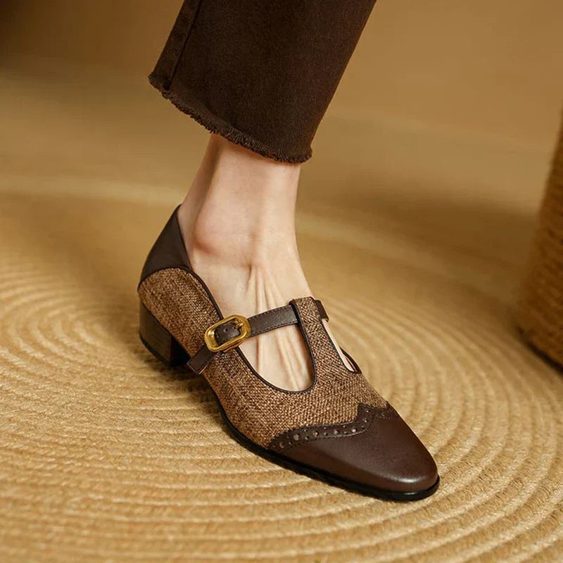 Women's Two-Tone T-Strap Mary Jane Shoes Vintage Low Heel – Zalumo