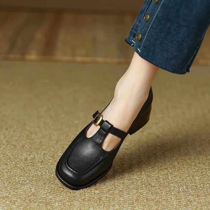 Women's T-Strap Mary Jane Shoes Square Toe Low Block Heel – Zalumo