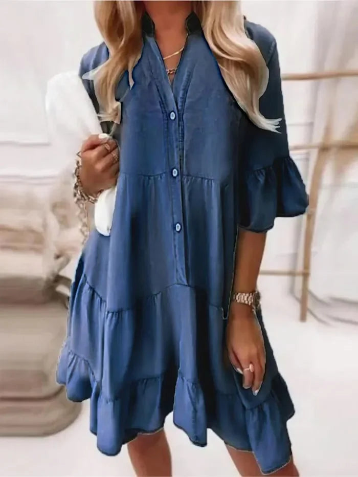 Women's Casual Tiered Ruffle Mini Dress Button-Down – Zalumo