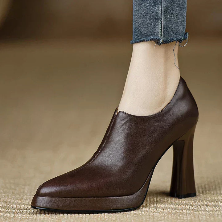 Women's High Heel Pumps Platform Block Heel Side Zipper – Zalumo