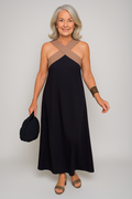 Elegant Cross-Neck Maxi Dress – Zalumo