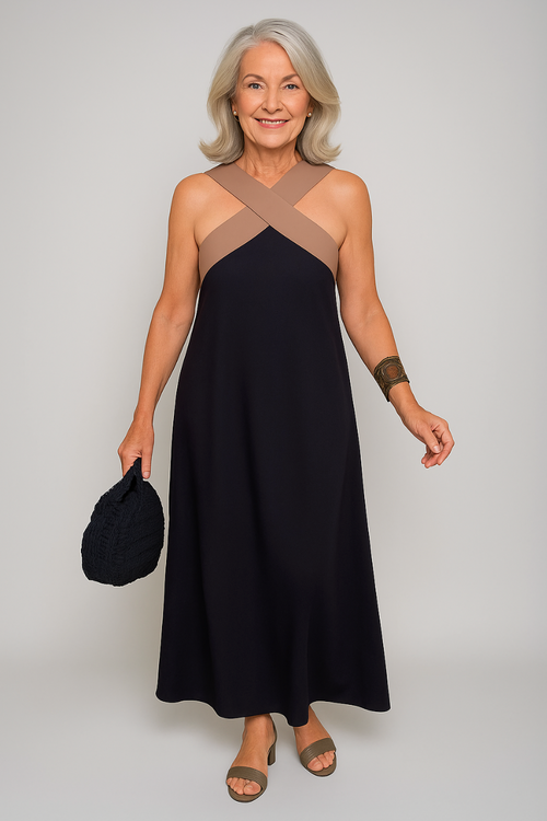 Elegant Cross-Neck Maxi Dress – Zalumo