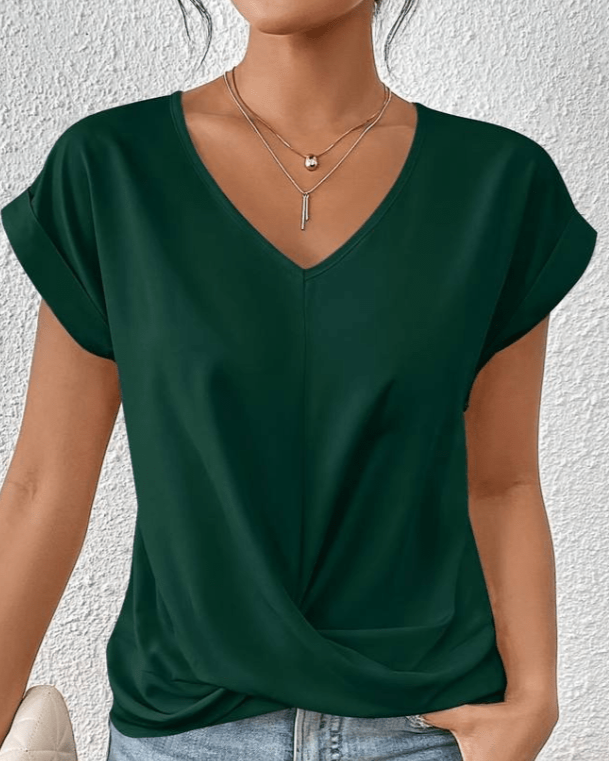 Women's V-Neck Twist Front Short Sleeve Top – Zalumo