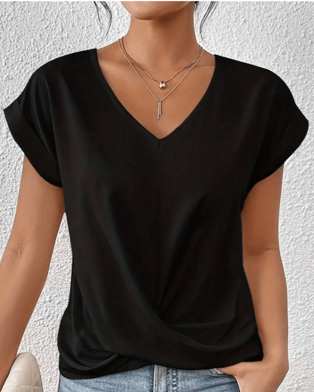 Women's V-Neck Twist Front Short Sleeve Top – Zalumo