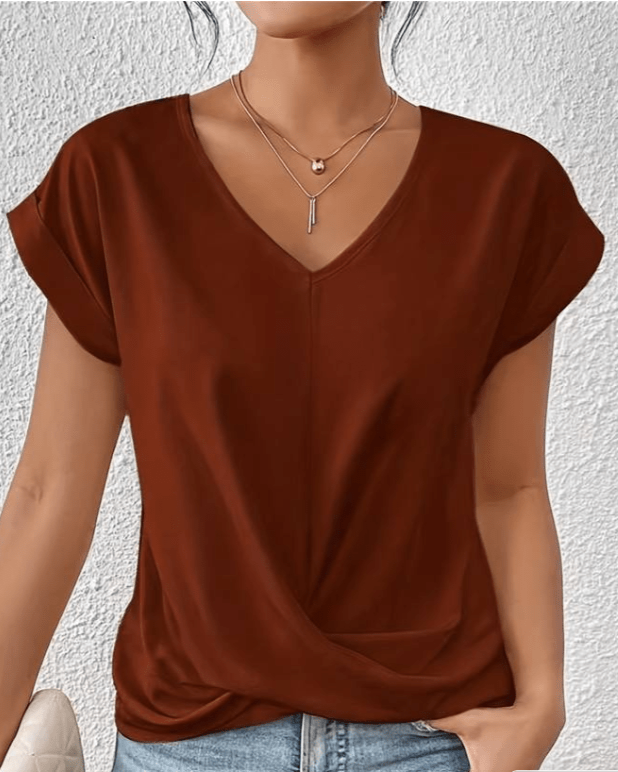 Women's V-Neck Twist Front Short Sleeve Top – Zalumo